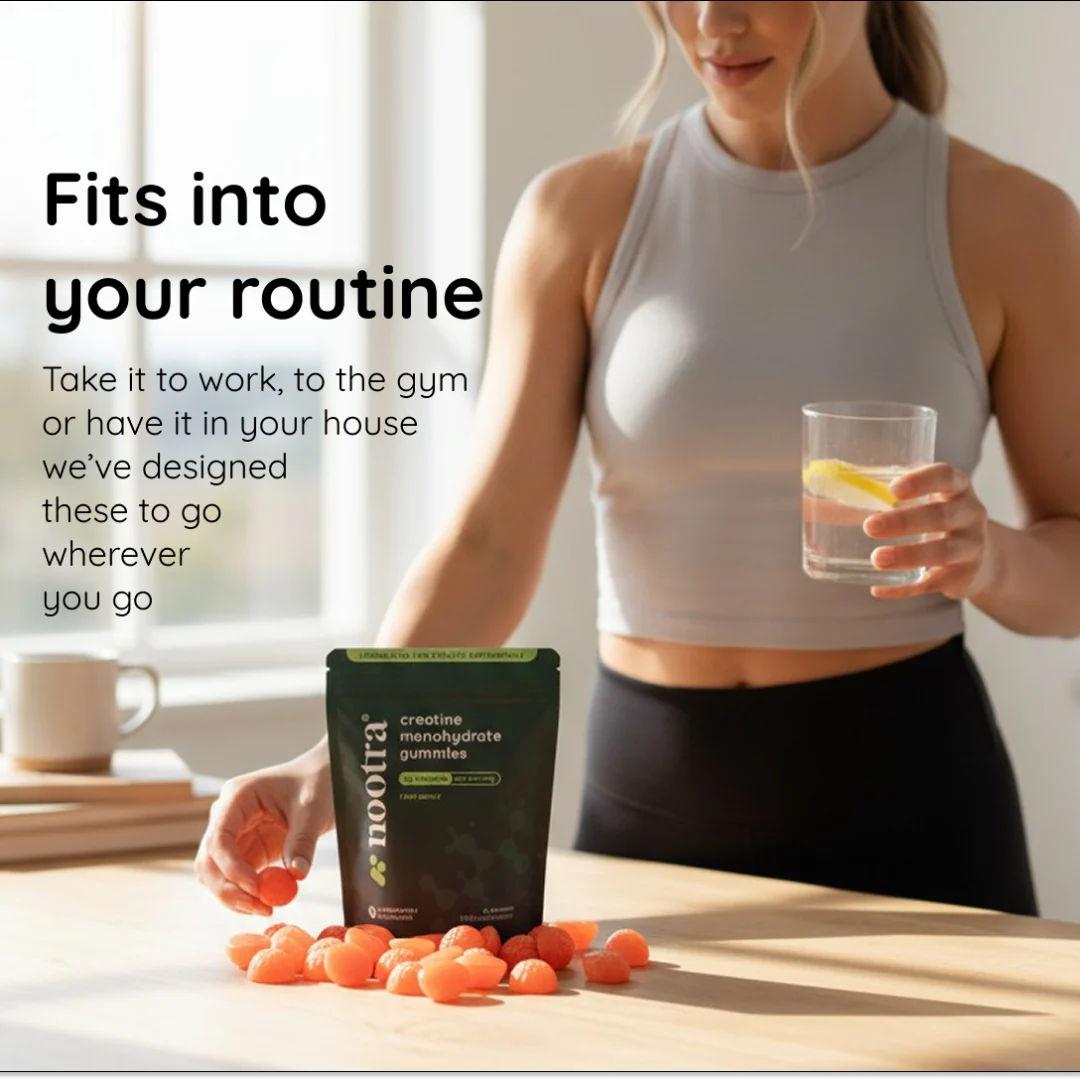 Creatine gummies dietary supplement bottle for strength and endurance
